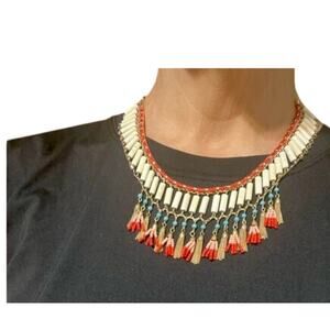 Rebecca Minkoff Boho Tribal Beaded Tassel Necklace Multicolor Adjustable